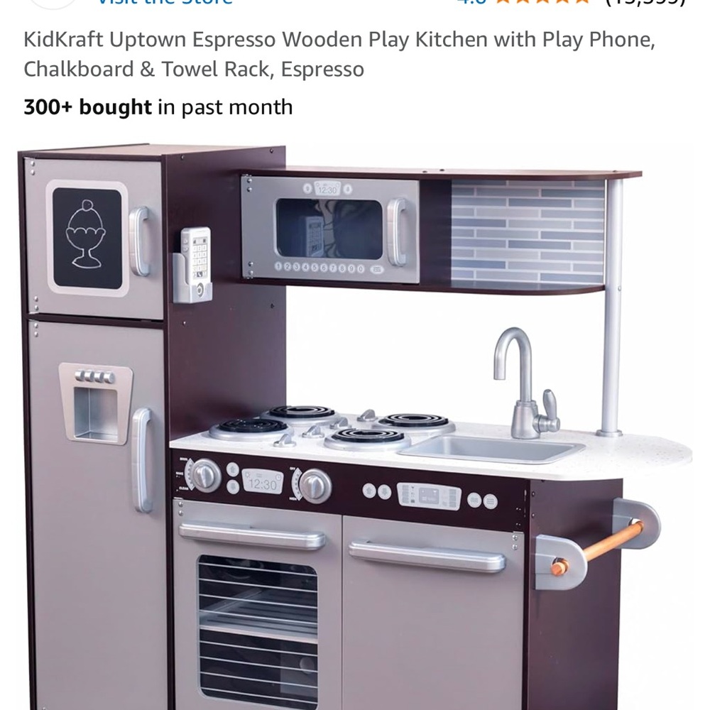 Espresso Wooden Play Kitchen with Phone and Chalkboard